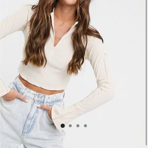 ASOS x Love & Other Things Half Zip sporty crop top in cream